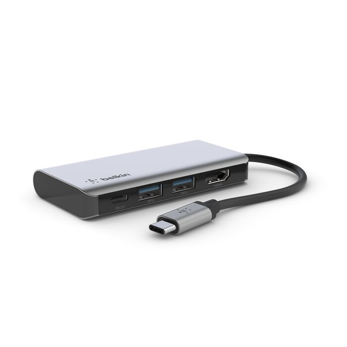 BELKIN CONNECT USB-C 4-IN-1 MULTIPORT ADAPTER. 2 X USB A 3.0 (5GPBS), 1 X HDMI 4K, 1XUSB C 100W PD, MAC AND WINDOWS COMPATIBLE