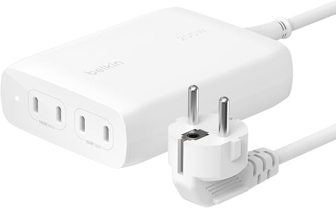 BELKIN BOOSTCHARGE PRO 200W 4-PORTS GAN DESKTOP CHARGER (140W C1+C2 MAX, 60W C3+C4 MAX) - White