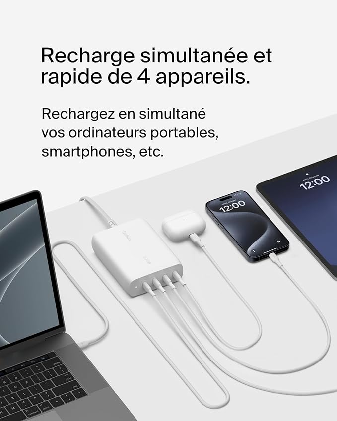 BELKIN BOOSTCHARGE PRO 200W 4-PORTS GAN DESKTOP CHARGER (140W C1+C2 MAX, 60W C3+C4 MAX) - White