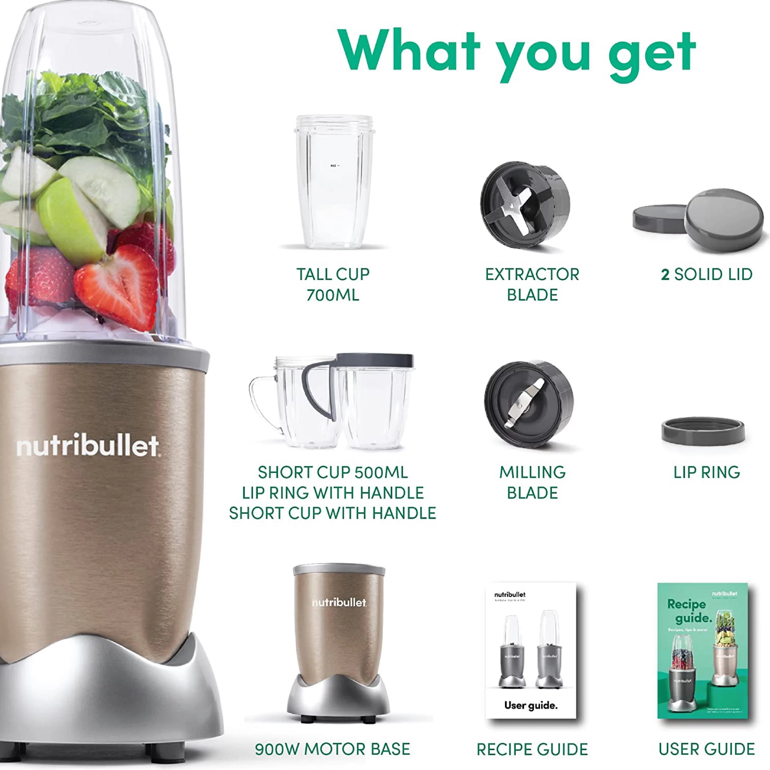 Nutribullet 900 Watts - Champagne - 9 Pirces