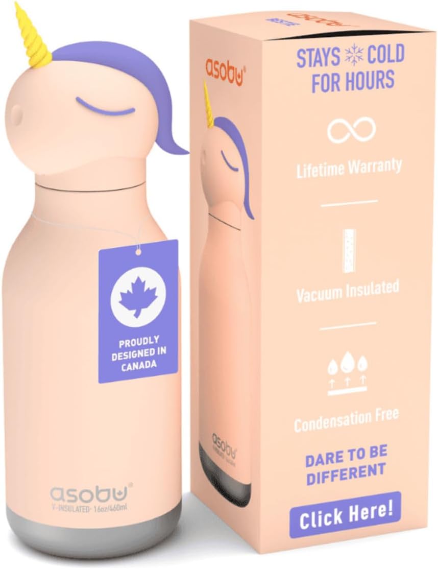 Asobu Bestie Unicorn Insulated Stainless Steel Water Bottle with Straw