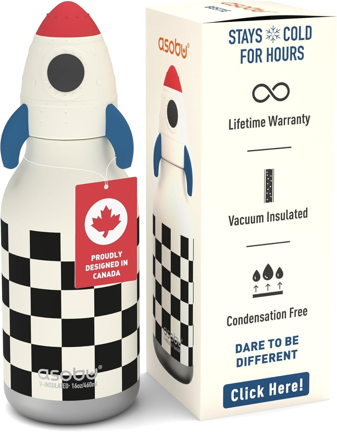asobu Bestie Rocket Checker Kids Straw Bottle
