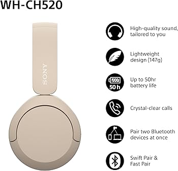 Sony WH-CH520 Wireless Headphones - Beige