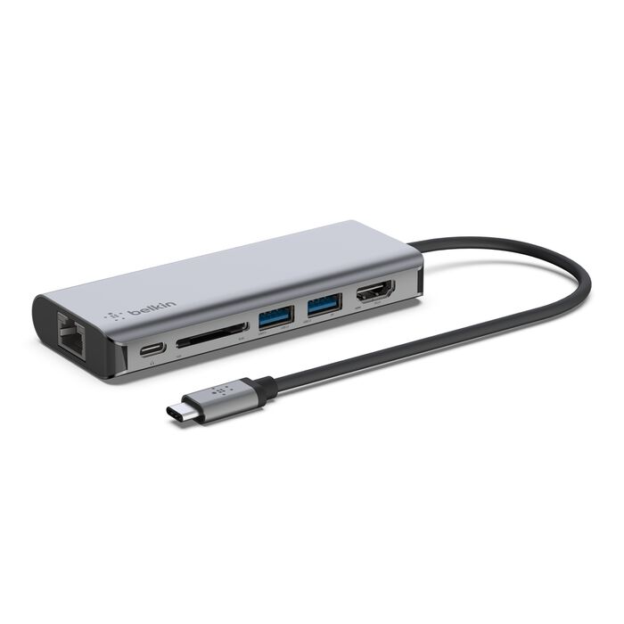 BELKIN USB-C MULTIPORT ADAPTER 6-IN-1. 2 X USB A 3.0 (5GPBS), 1 X HDMI 4K, GBE, 1 X USB C 100W PD, SD CARD SLOT, MAC AND WINDOWS COMPATIBLE