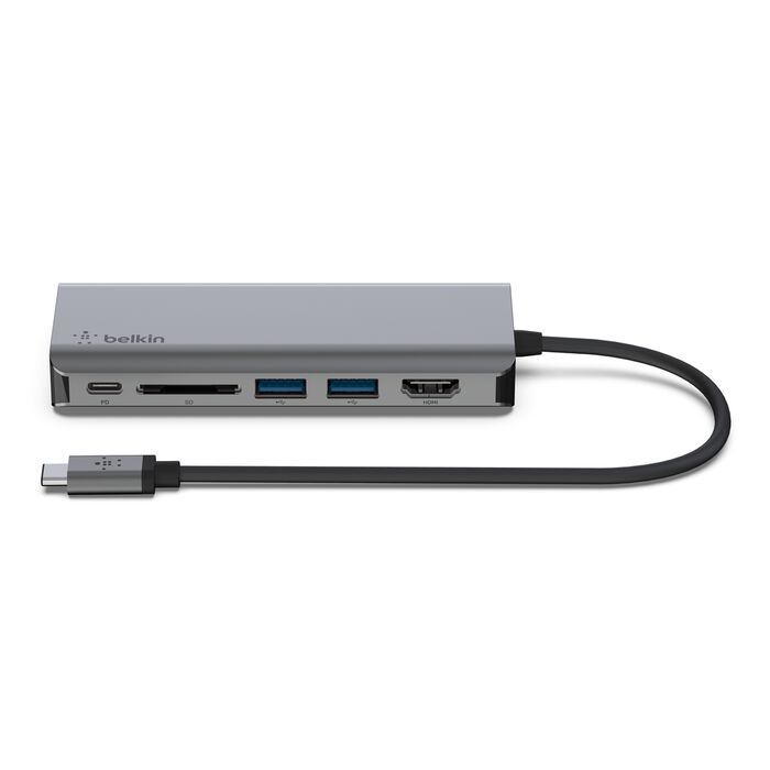 BELKIN USB-C MULTIPORT ADAPTER 6-IN-1. 2 X USB A 3.0 (5GPBS), 1 X HDMI 4K, GBE, 1 X USB C 100W PD, SD CARD SLOT, MAC AND WINDOWS COMPATIBLE