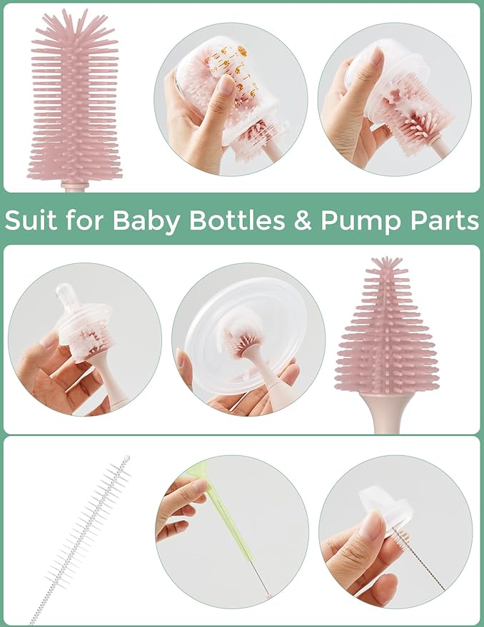 Momcozy Bottle Brush Kit, Innovative Push-Press Design for Better Cleaning, Pink