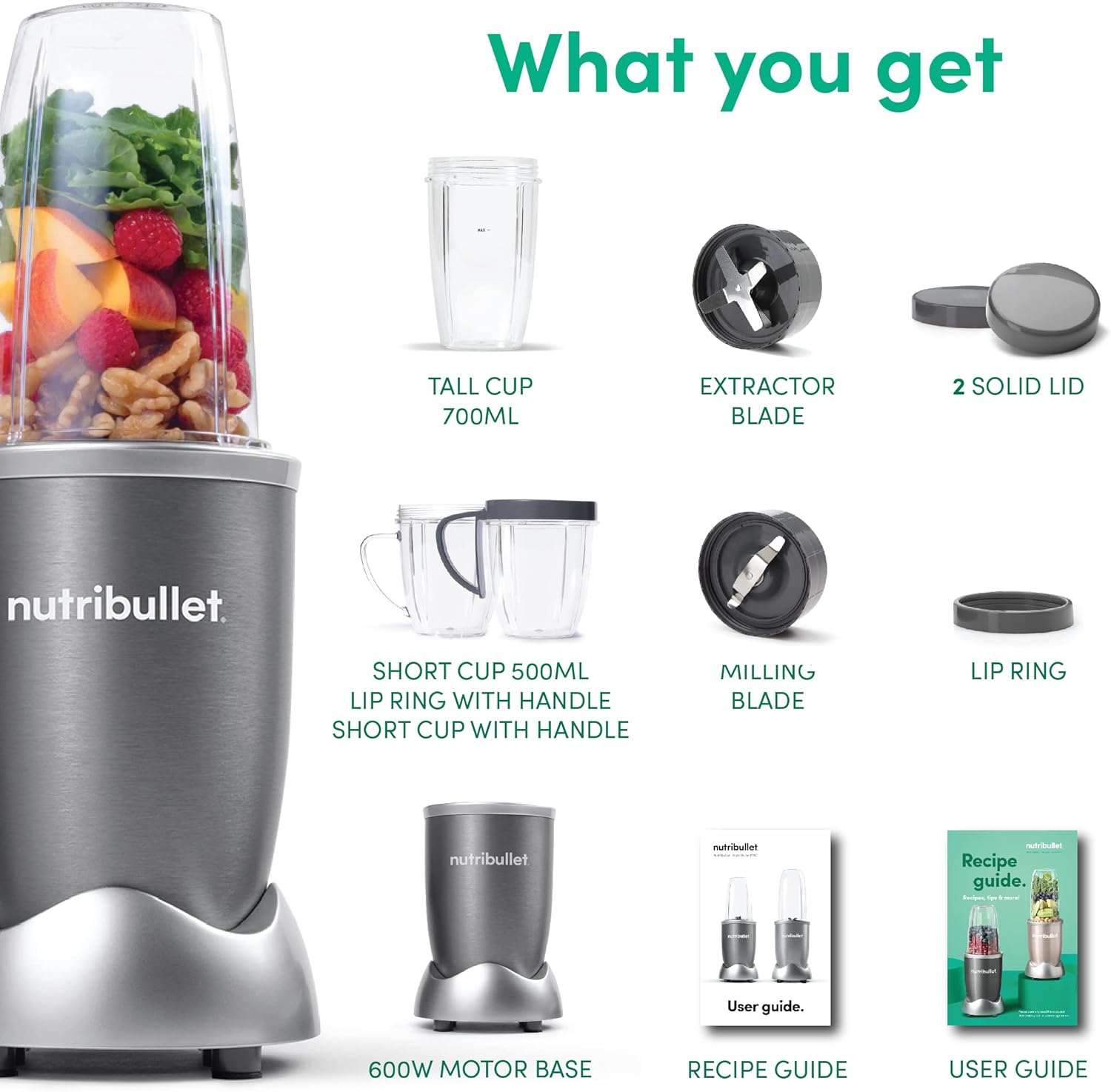 NutriBullet 600 Watts - Gray - 9 Pieces