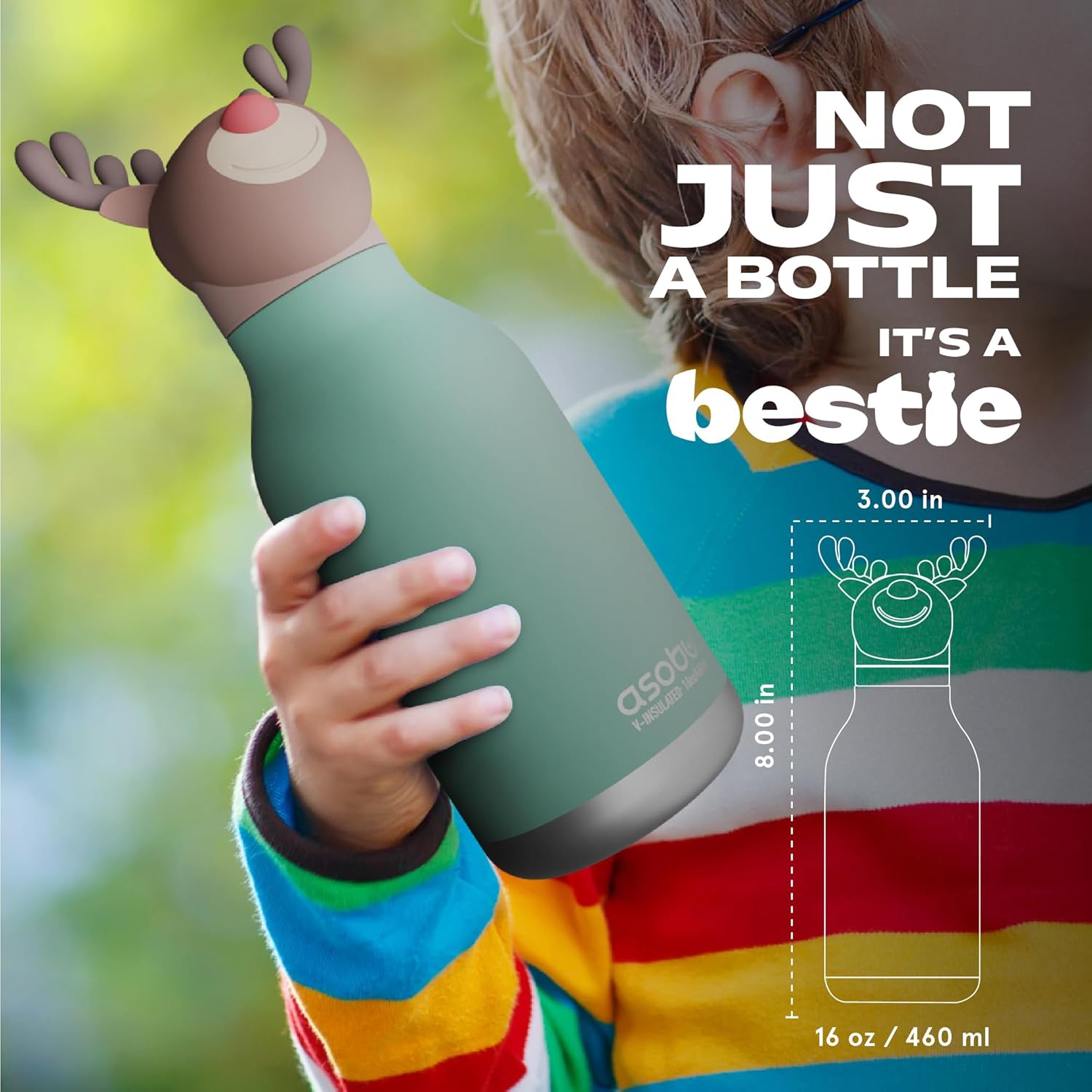 asobu Bestie Bottle Insulated Stainless Steel Water Bottle (Reindeer)
