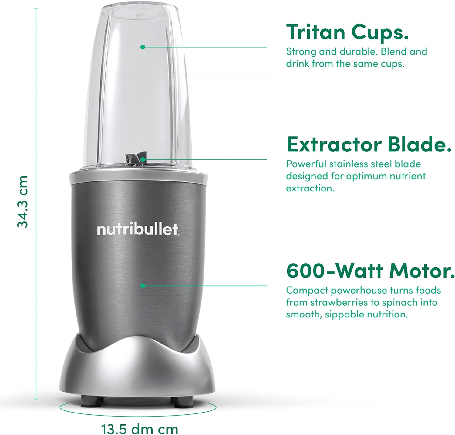 NutriBullet 600 Watts - Gray - 9 Pieces