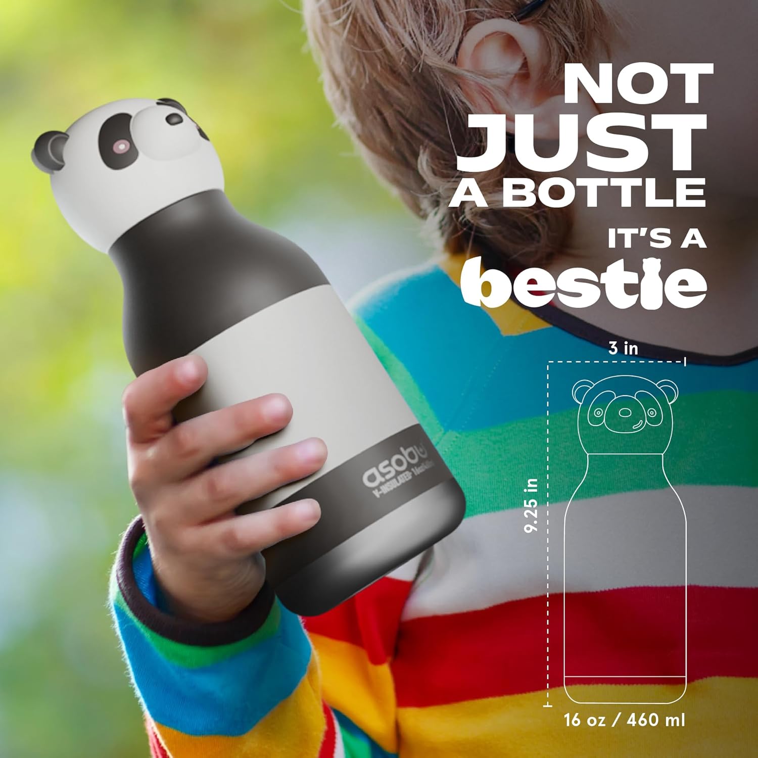asobu Bestie Bottle Insulated Stainless Steel Water Bottle (panda)