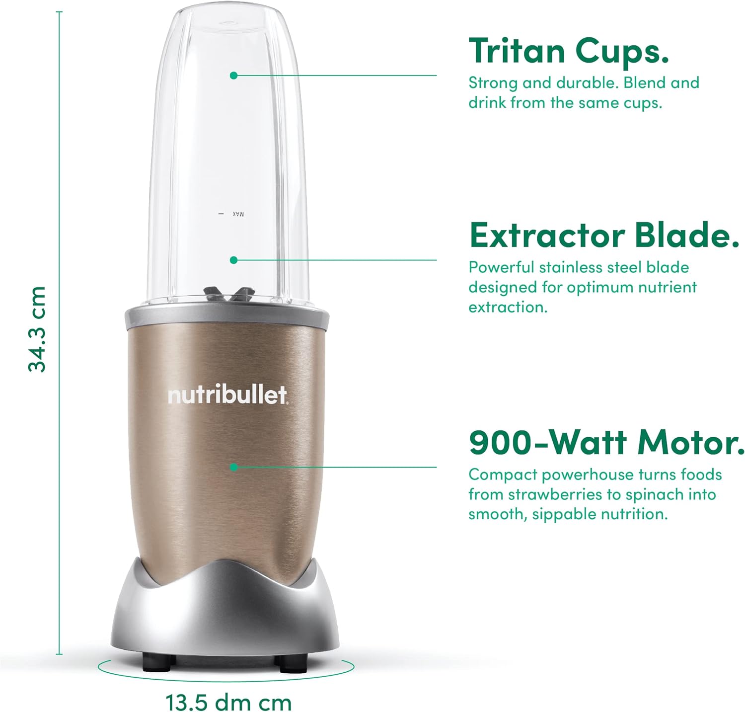 Nutribullet 900 Watts - Champagne - 9 Pirces