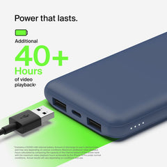 BELKIN BOOSTCHARGE 3-PORT 10K POWER BANK WITH USB-C 15W, DUAL USB-A, 15CM USB-A TO USB-C CABLE - Blue