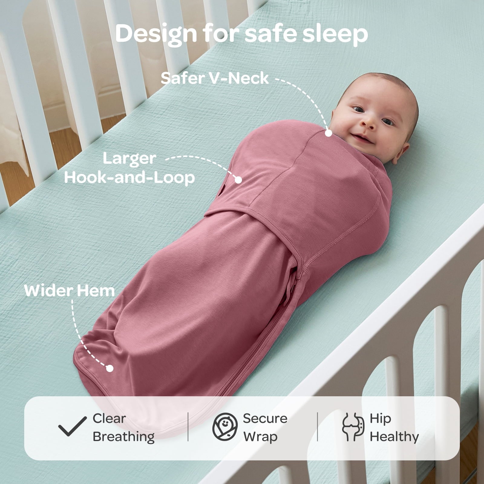 Momcozy Easy Swaddle Wrap 0-3M, 2-Pack - Pink (Bloom)