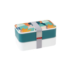 Easy Life Abstract 1200ml 2-Layer Lunchbox with Cutlery - Teal & White