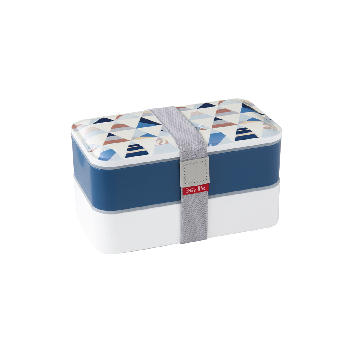 Easy Life Abstract 1200ml 2-Layer Lunchbox with Cutlery - Blue & White