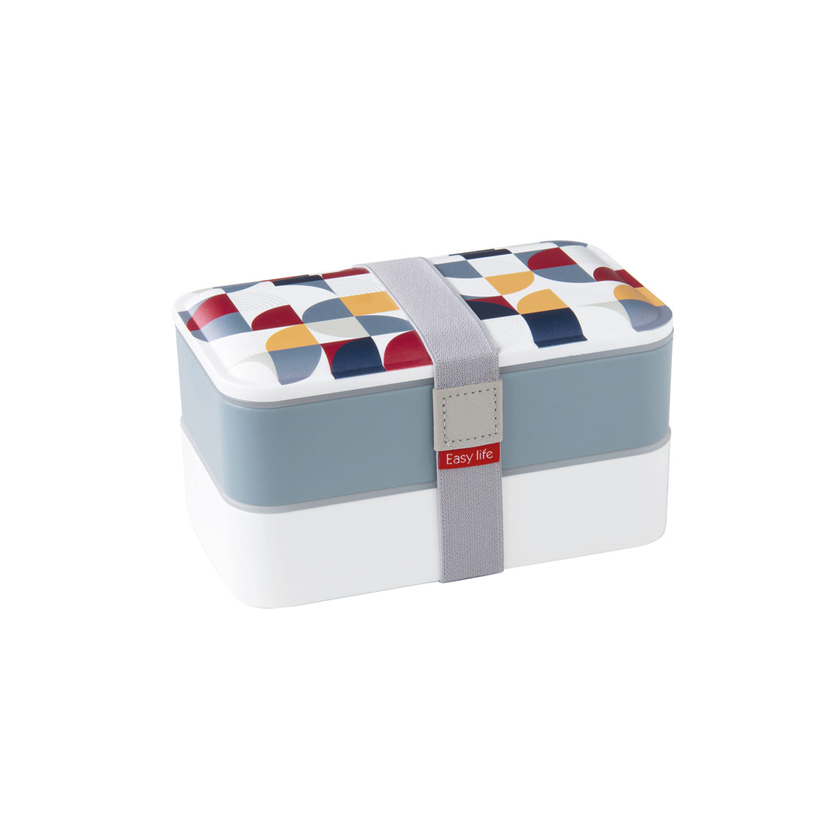 Easy Life Abstract 1200ml 2-Layer Lunchbox with Cutlery - Gray & White