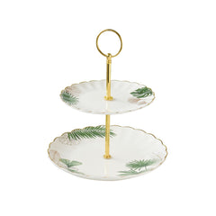 Easy Life Exotique 2-Tier Cake Plate in Box - White & Green