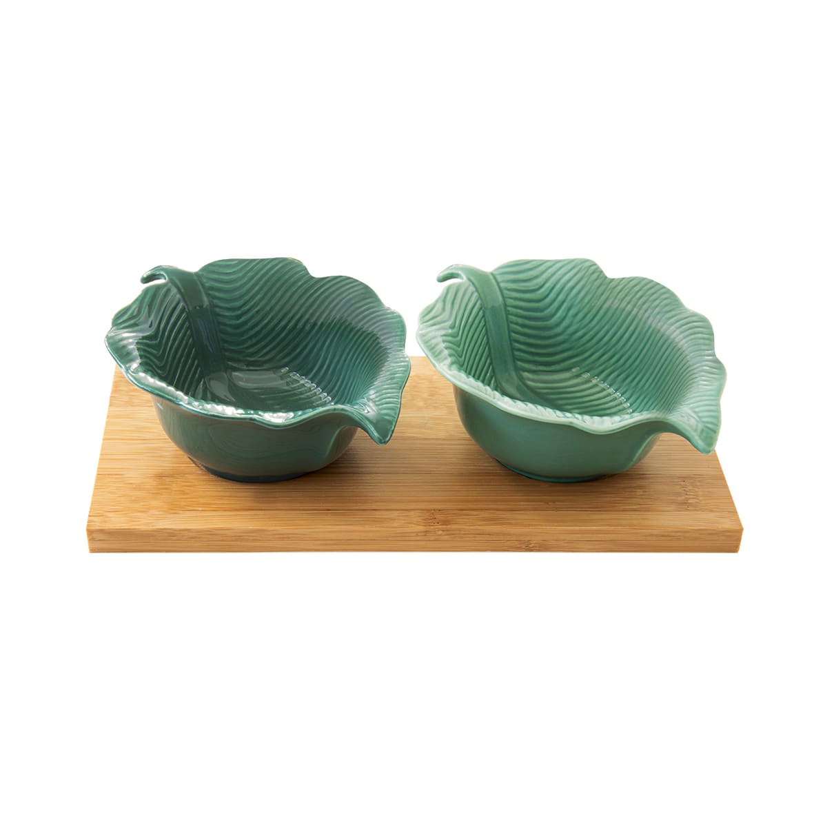 Easy Life Madagascar 3-Piece Leaf Appetizer Set in Box - Green