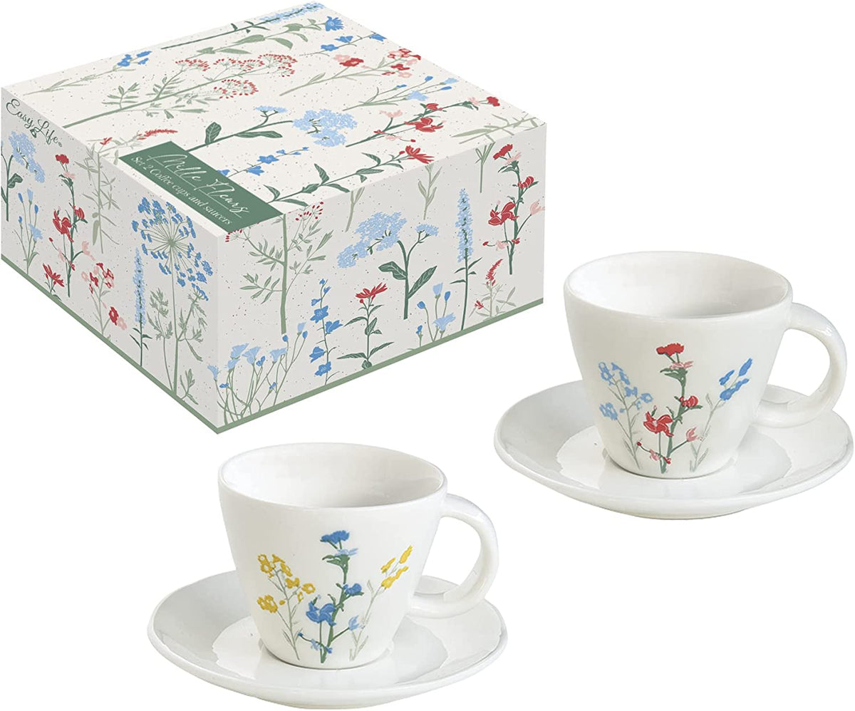 Easy Life Mille Fleurs 120ml 4-Piece Cups & Saucers Set in Box - Multicolored
