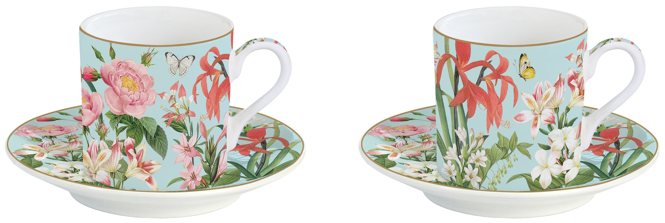 Easy Life Botanic Garden 4-Piece 75ml Cups & Saucers Set in Box - Multicolored