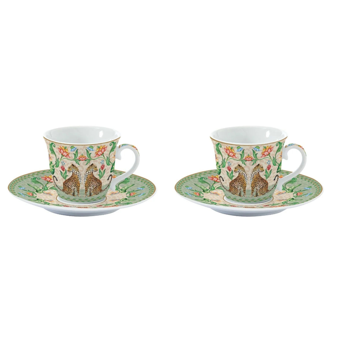 Easy Life Jungle Vibes 80ml 4-Piece Cups & Saucers Set in Box - Multicolored