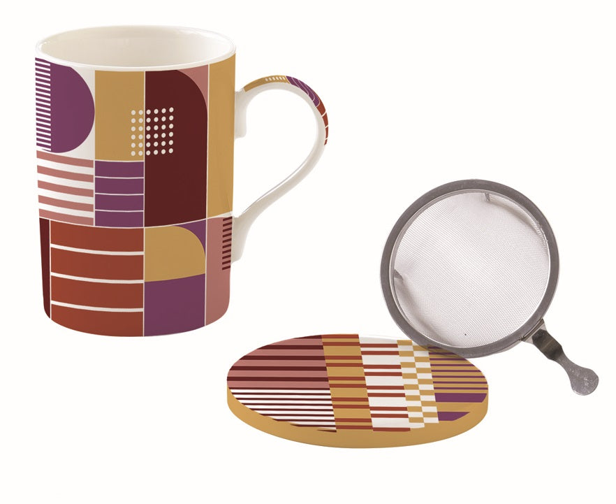 Easy Life Geometric Art 350ml Mug with Infuser & Lid in Box - Multicolored