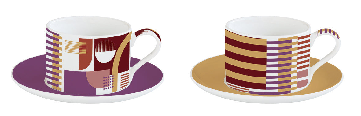 Easy Life Geometric Art 240ml 4-Piece Teacups Set in Box - Multicolored