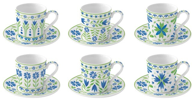 Easy Life Flowers Garden 12-Piece 100ml Coffee Set in Box - Green & Blue