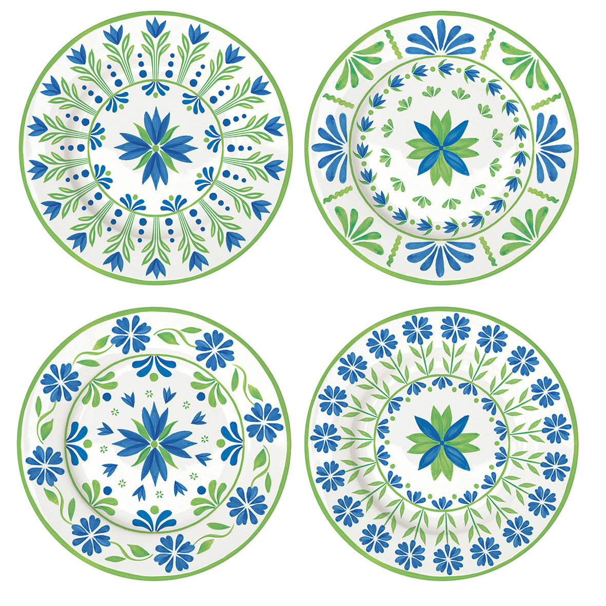 Easy Life Flowers Garden 4-Piece Dessert Plate Set in Box - Blue & Green
