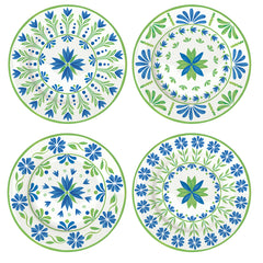 Easy Life Flowers Garden 4-Piece Dessert Plate Set in Box - Blue & Green