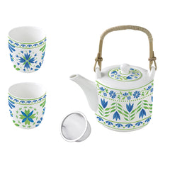 Easy Life Flowers Garden Tea Set in Box - Blue & Green