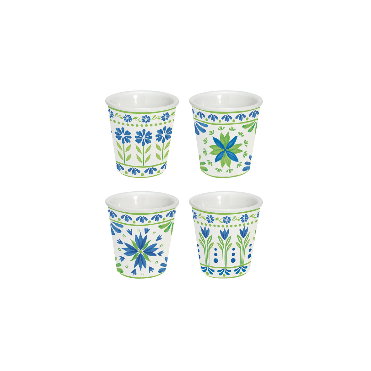 Easy Life Flowers Garden 4-Piece Coffee Cup Set in Box - Blue & Green