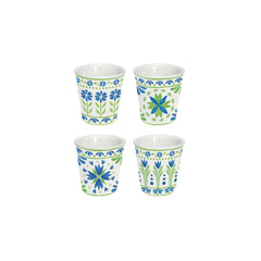 Easy Life Flowers Garden 4-Piece Coffee Cup Set in Box - Blue & Green