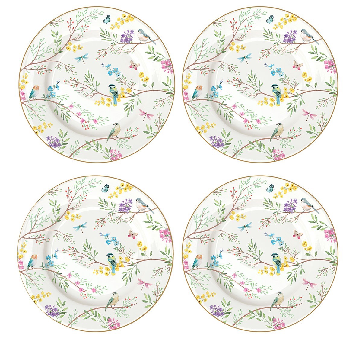 Easy Life Birds Melody 4-Piece Dessert Plate Set in Box - Multicolored