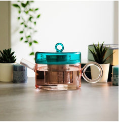 Easy Life 800ml Glass Teapot - Petrol & Peach