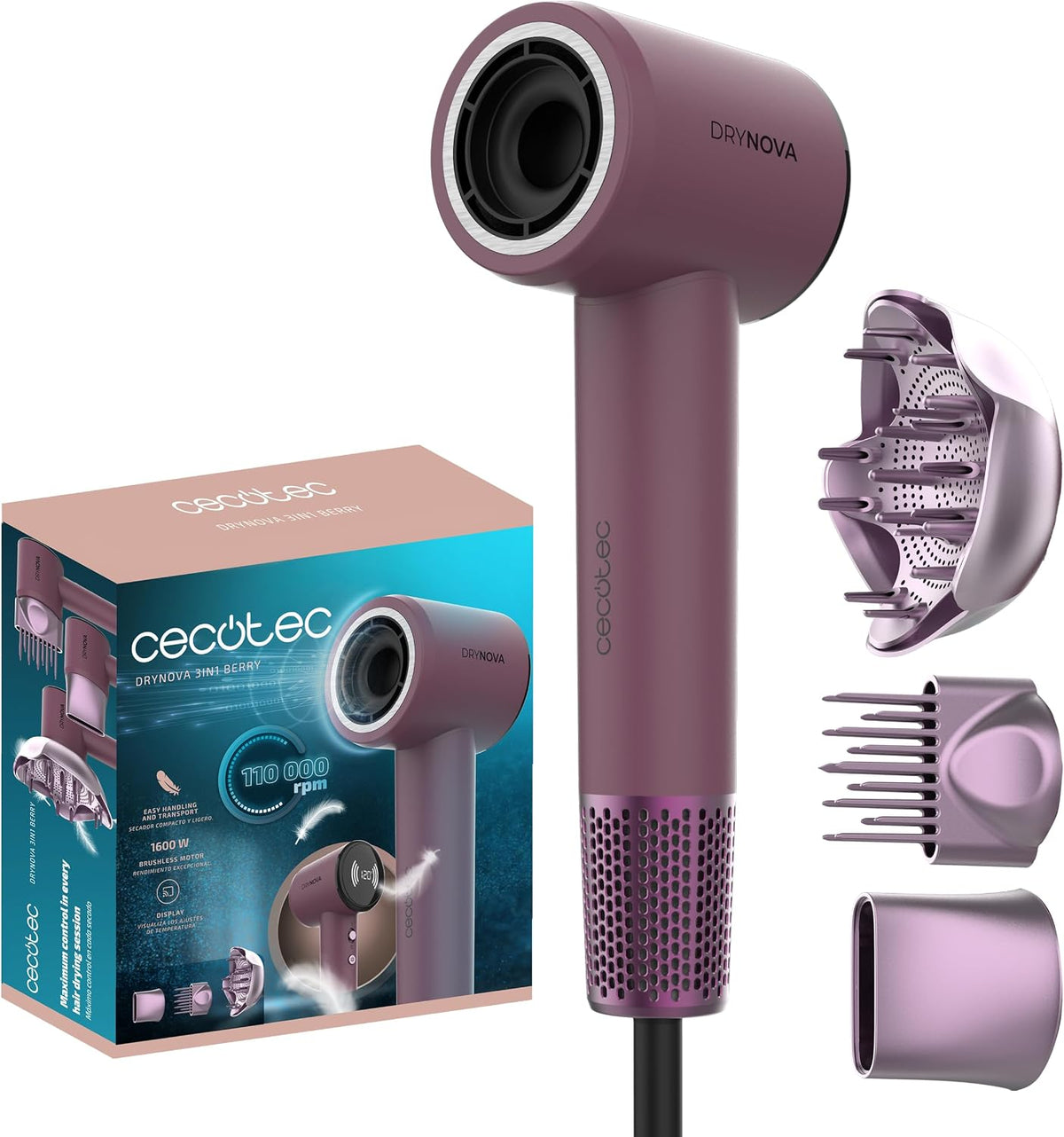 Cecotec DryNova 3in1 Berry Brushless Hair Dryer 1600W