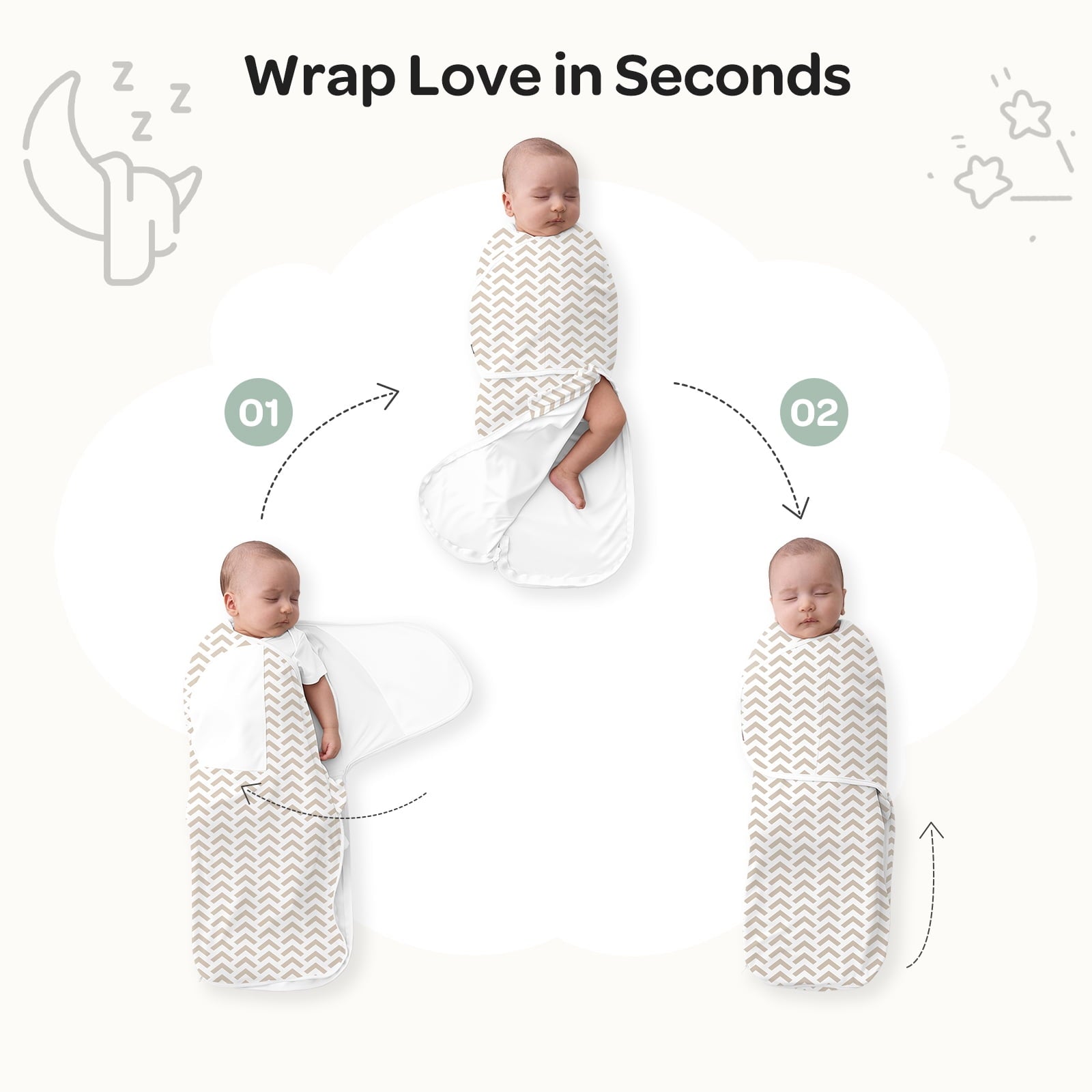 Momcozy Easy Swaddle Wrap 0-3M, 2-Pack - Geometric & Stars (Wonder)