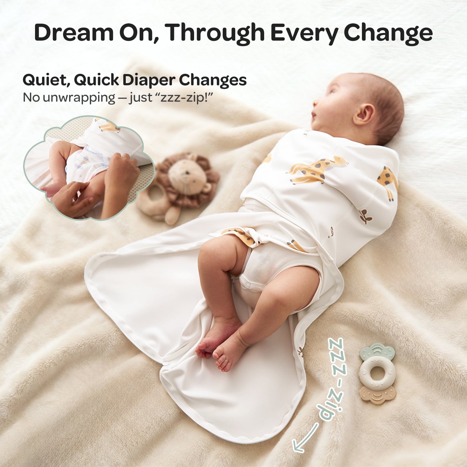 Momcozy Easy Swaddle Wrap 0-3M, 2-Pack - Giraffe & Leaf (Bravery)