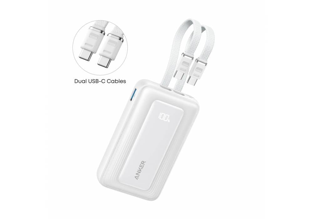 Anker Zolo Power Bank 10,000 mAh - 35W Dual Cable - White