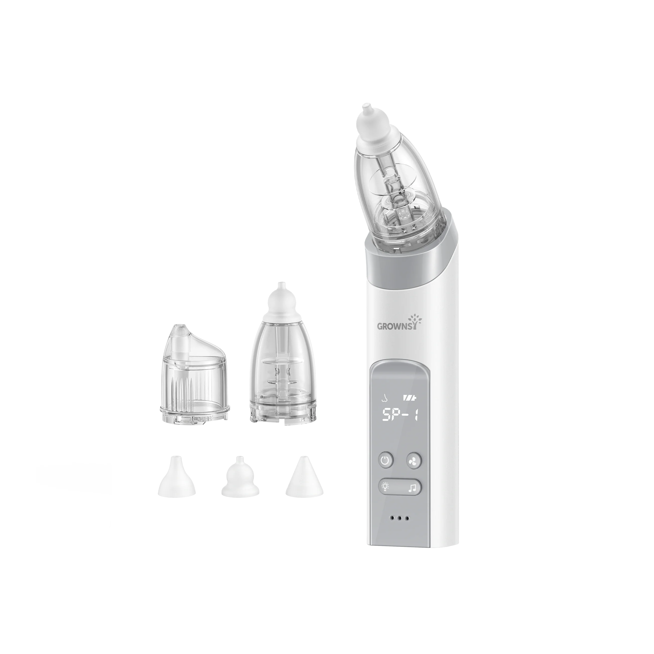 GROWNSY Electric Nasal Aspirator with 3 Silicone Tips - Grey