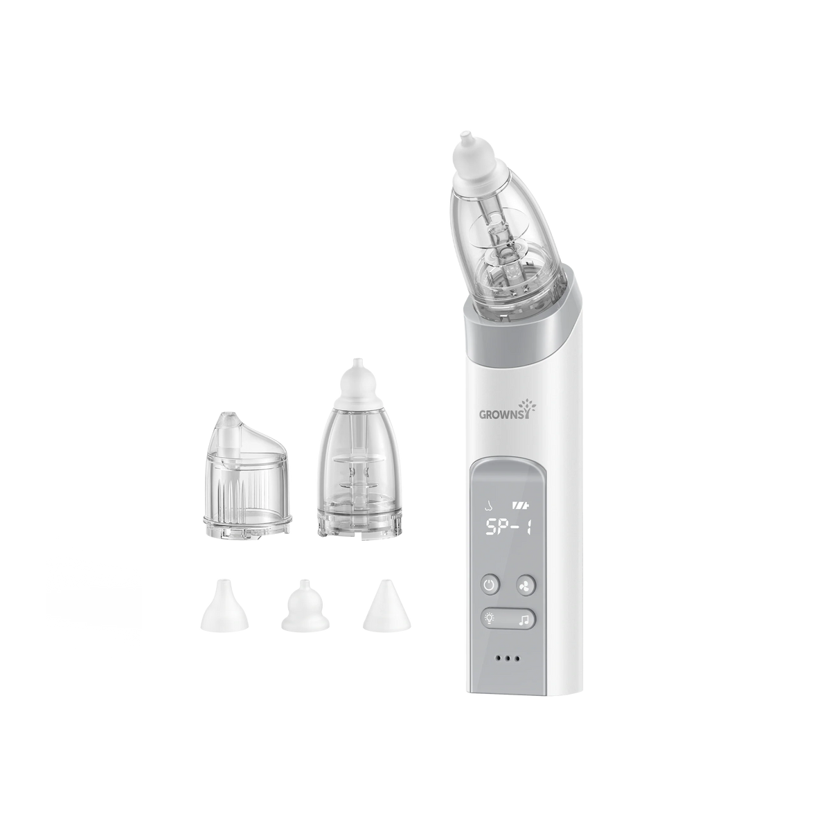 GROWNSY Electric Nasal Aspirator with 3 Silicone Tips - Grey