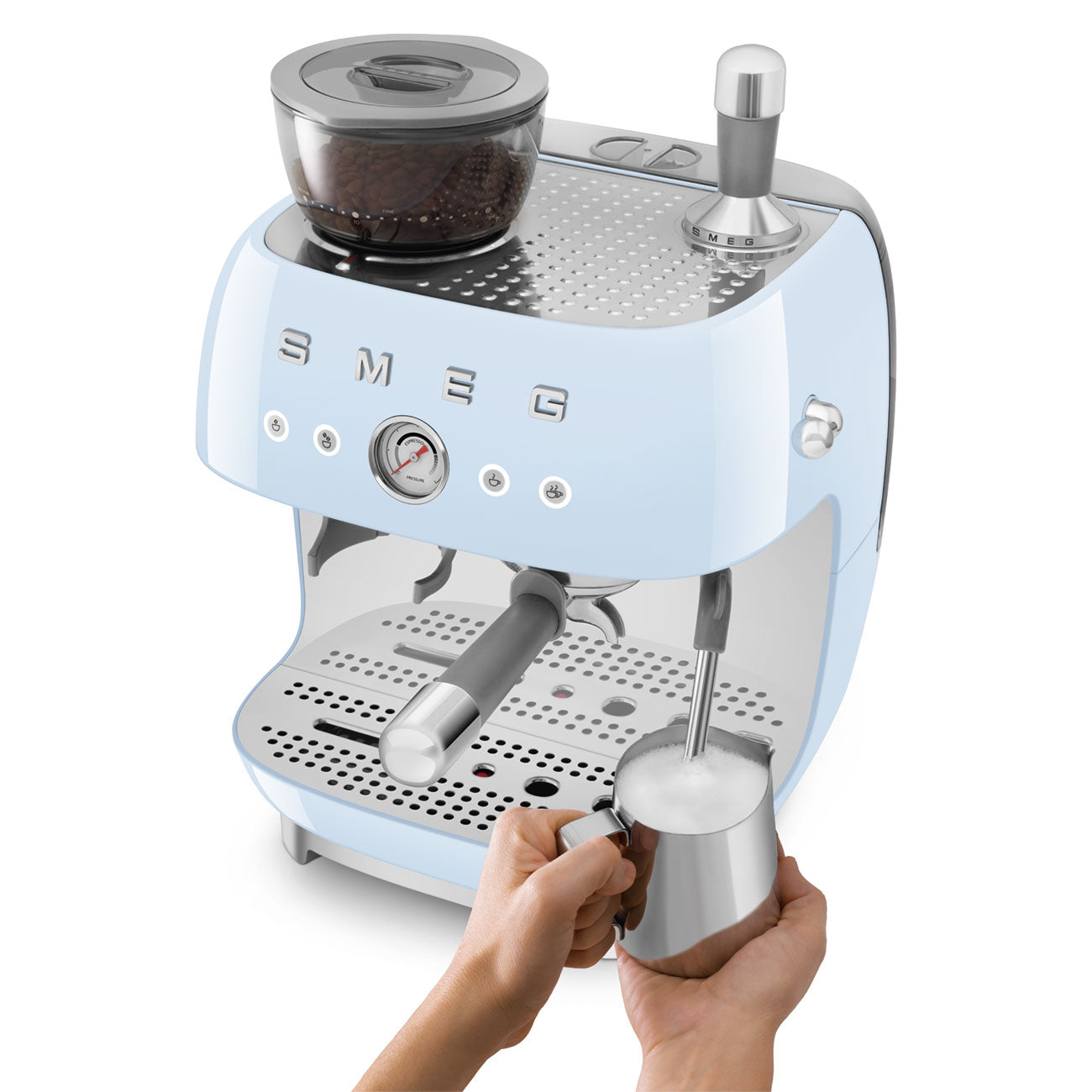 Smeg Manual Espresso Coffee Machine with Grinder 50's Style Aesthetic - Pastel Blue