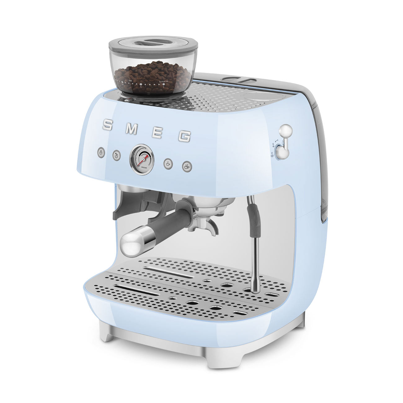 Smeg Manual Espresso Coffee Machine with Grinder 50's Style Aesthetic - Pastel Blue