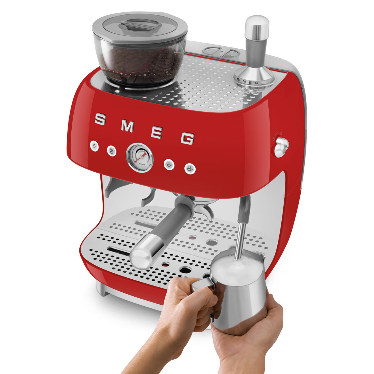 Smeg Manual Espresso Coffee Machine with Grinder 50's Style Aesthetic - Red