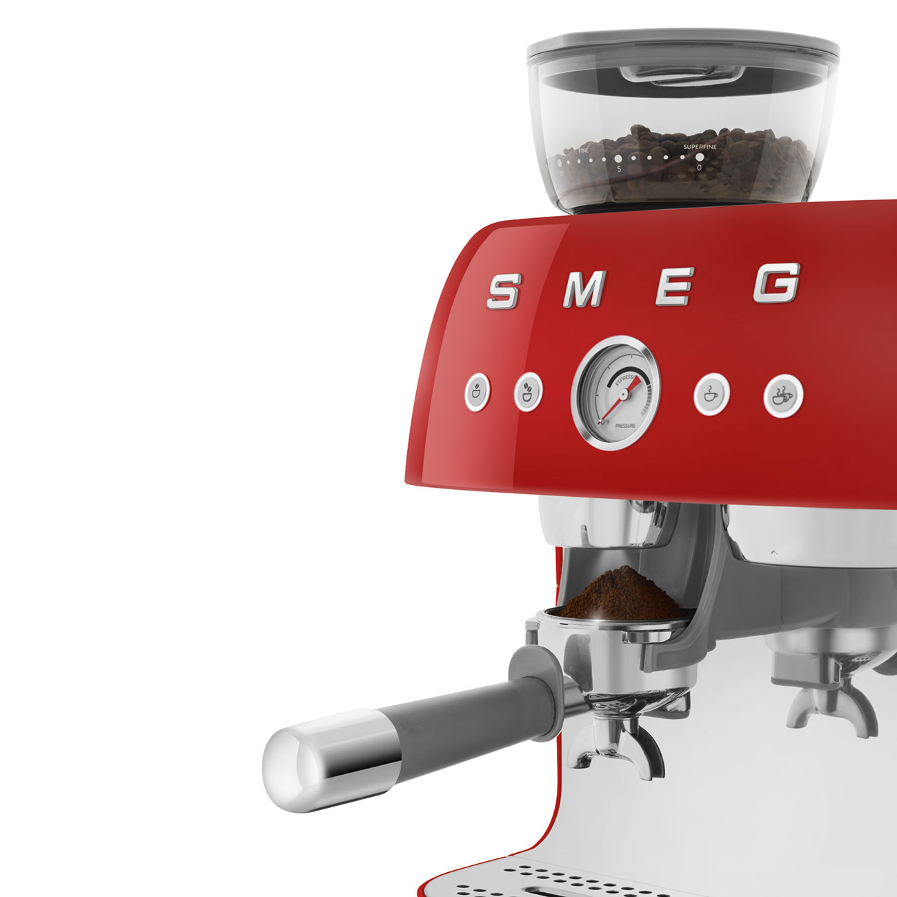 Smeg Manual Espresso Coffee Machine with Grinder 50's Style Aesthetic - Red