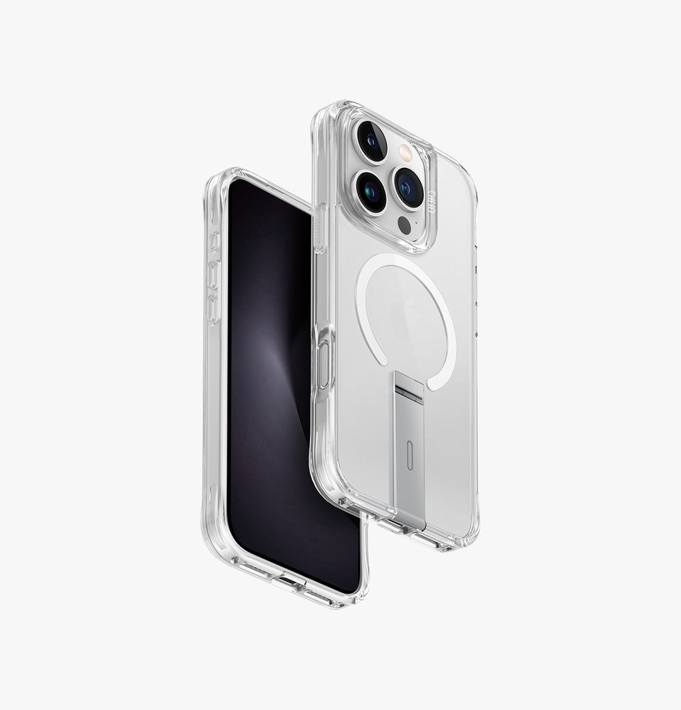 UNIQ Eleva MagClick iPhone 16 Pro Case with Stand – Clear