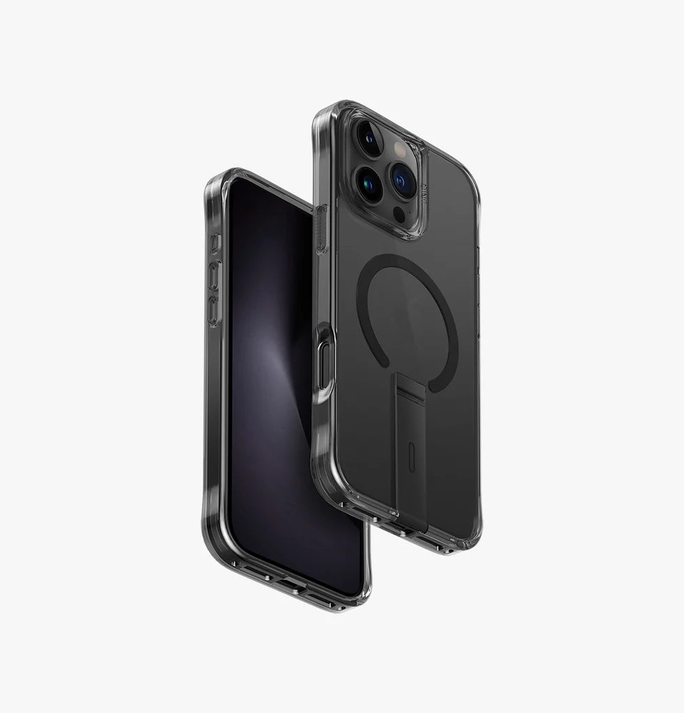 UNIQ Eleva Case with Built-in Aluminum Kickstand for 16 Pro Max - Black