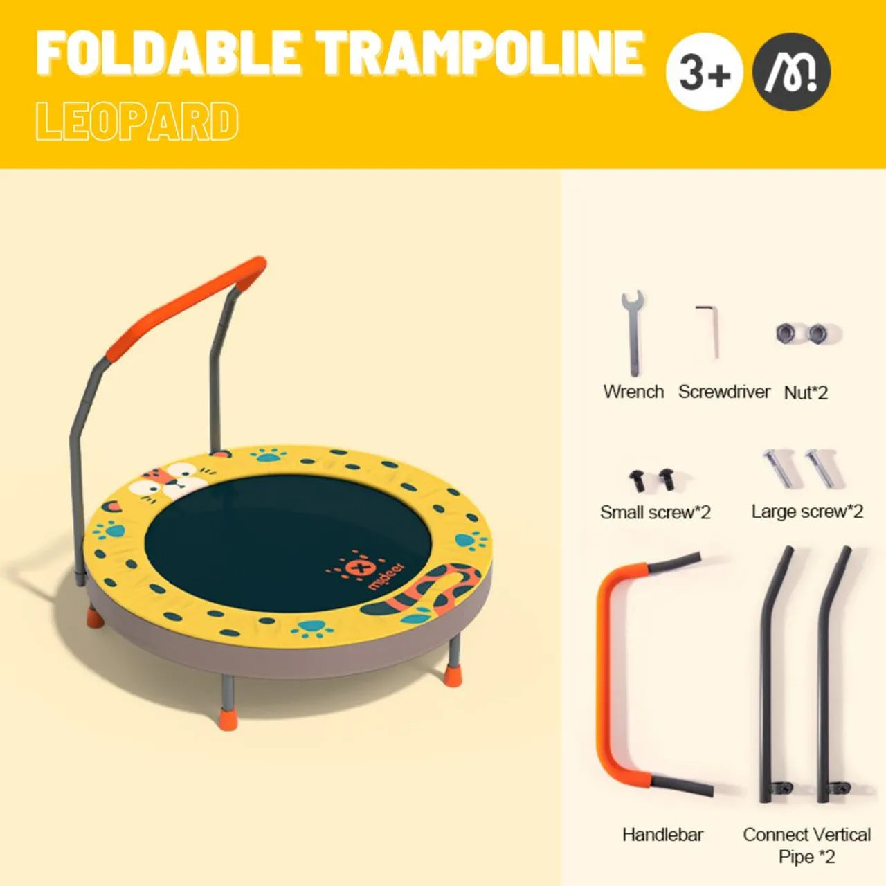 Mideer - Kids Foldable Trampoline 3ft - YellowithBlack