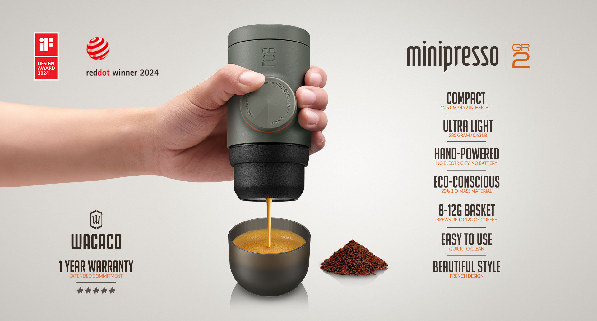 WACACO MINIPRESSO GR2 - Grey Olive WACACO MINIPRESSO GR2 - Grey Olive