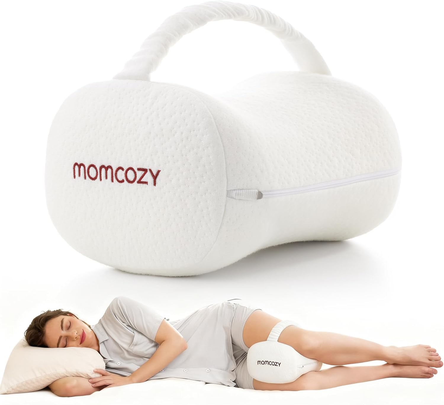 Momcozy Bamboo Memory Foam Knee & Leg Pillow - White